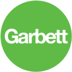Garbett logo: White text on a green circular background.