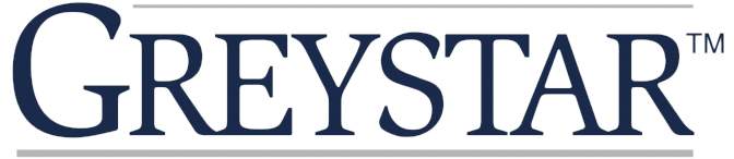 Greystar company logo in dark blue serif font with a trademark symbol.
