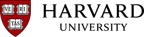 Harvard University logo: Red shield with 'VE RI TAS' on books, next to the 'HARVARD UNIVERSITY' text.