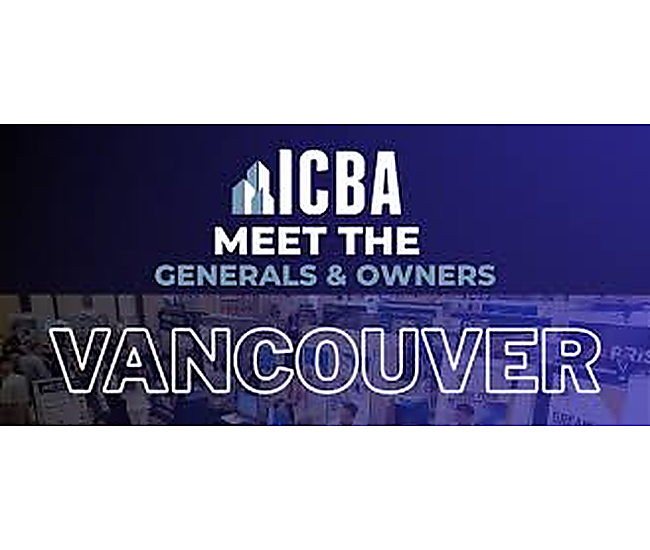ICBA Meet the Generals & Owners event banner for Vancouver with a blurred event background.