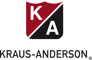 Kraus-Anderson logo, featuring K and A initials in a diagonally split red and black shield.