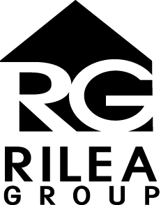 Rilea Group logo featuring a black house icon with white 'RG' initials and company name text.