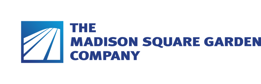 The Madison Square Garden Company logo. Blue square with converging lines and dark blue text.