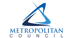 Metropolitan Council logo featuring a blue abstract design.