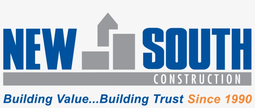 New South Construction logo with building icon, slogan 'Building Value...Building Trust Since 1990'.