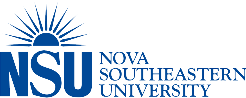 Nova Southeastern University (NSU) logo with sunburst design.