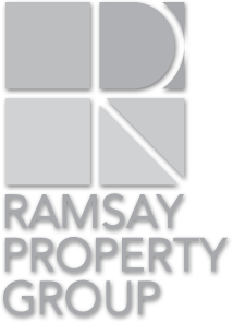 Ramsay Property Group logo with a modern, geometric design in silver-gray.