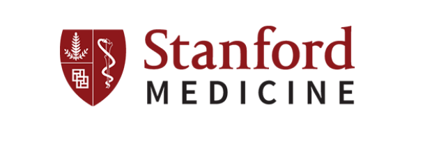 Stanford Medicine official logo. Red shield with medical symbols and 'Stanford Medicine' text.