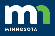 Minnesota state logo: stylized 'm' in white and green on a blue background with 'MINNESOTA' text.