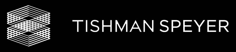 Tishman Speyer logo: White geometric S-shaped emblem on a black background next to the company name.