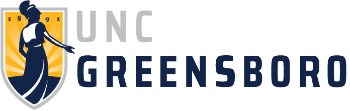 UNC Greensboro logo with a classical figure on a shield and '1891'.