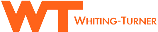 Whiting-Turner logo, featuring large orange 'WT' initials and the full company name in orange text.